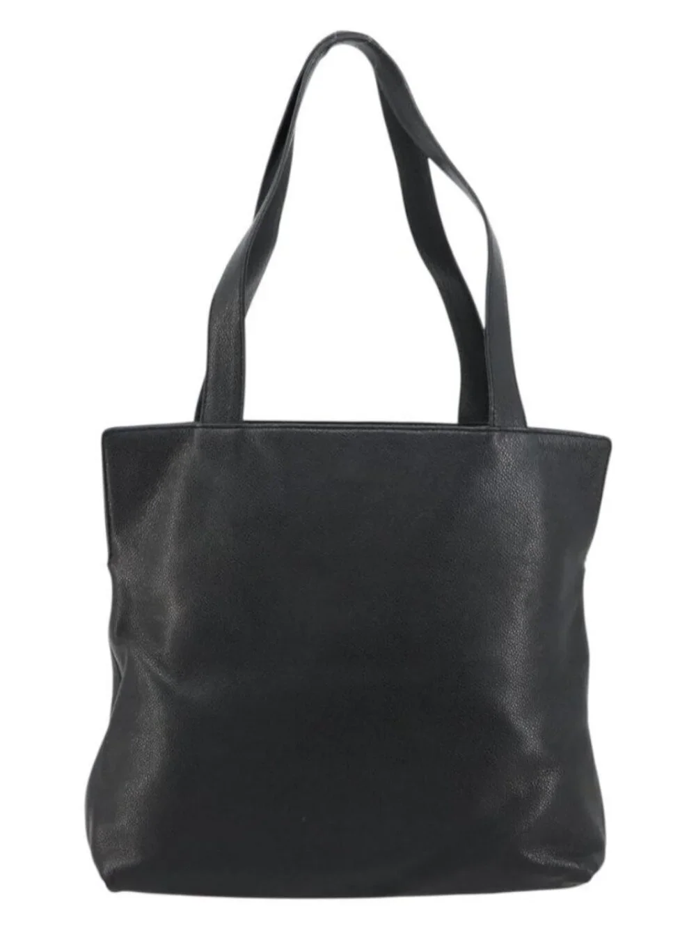CHANEL Tote Bag Grained Calf Skin Black Gold CC Auth BA12903